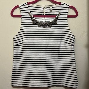 J.Crew Striped Sleeveless Top with Rhinestone Neckline